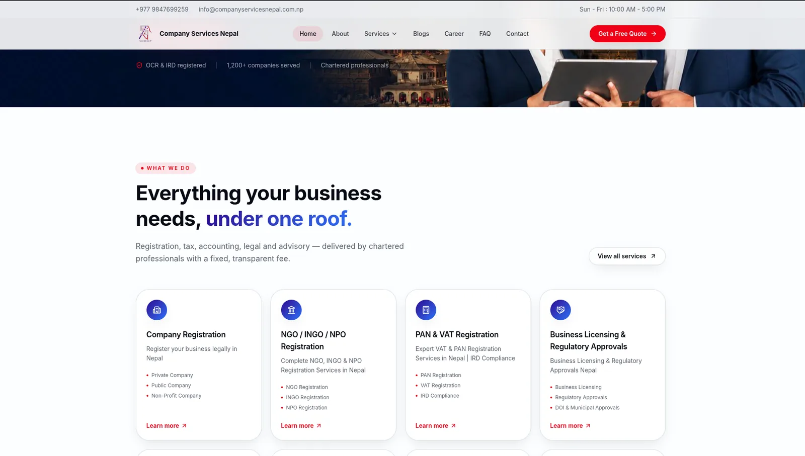 Company Services Nepal corporate website built by Sigma Nepal