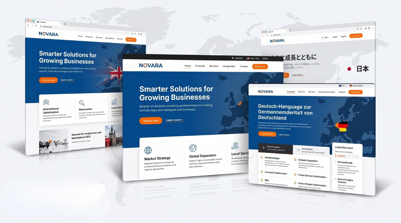 Website shown in multiple language versions for international markets