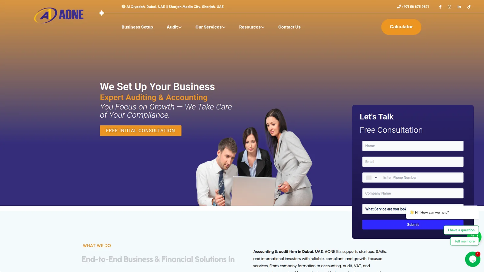 A One Bizz Dubai business setup website optimised for SEO by Sigma Nepal