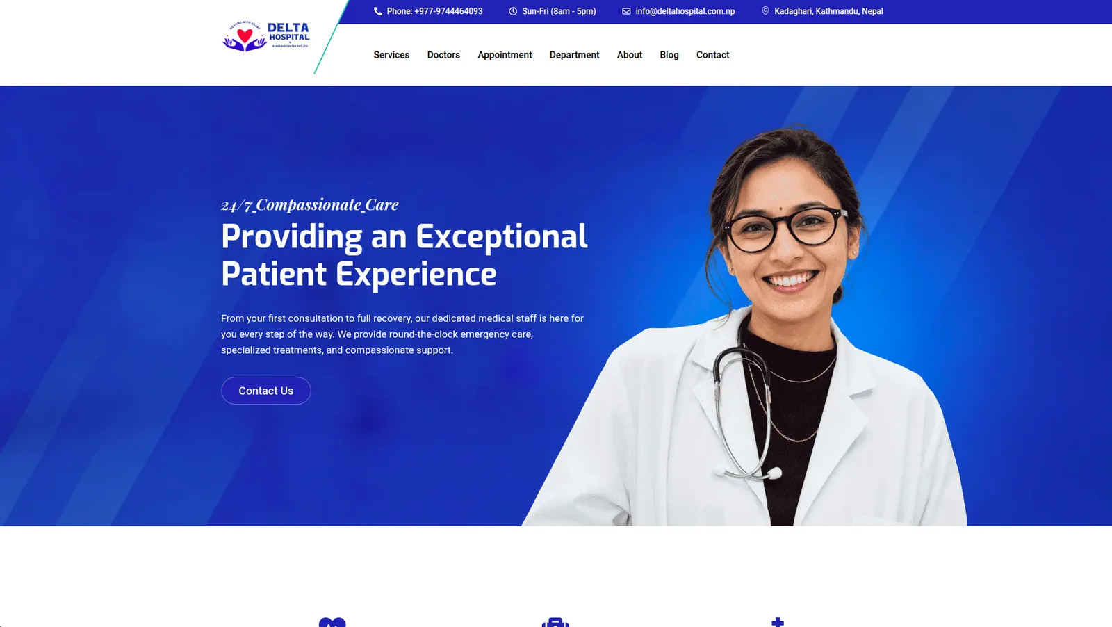 Delta Hospital & Research Center website homepage designed by Sigma Nepal