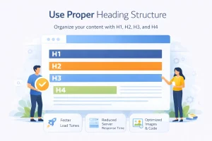 Proper heading structure using H1, H2, H3, and H4 for on-page SEO optimization